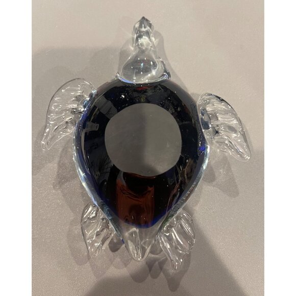 Sea Turtle Paperweight Cobalt Blue Glass With Multi Colored Designs Unmarked - Picture 10 of 10